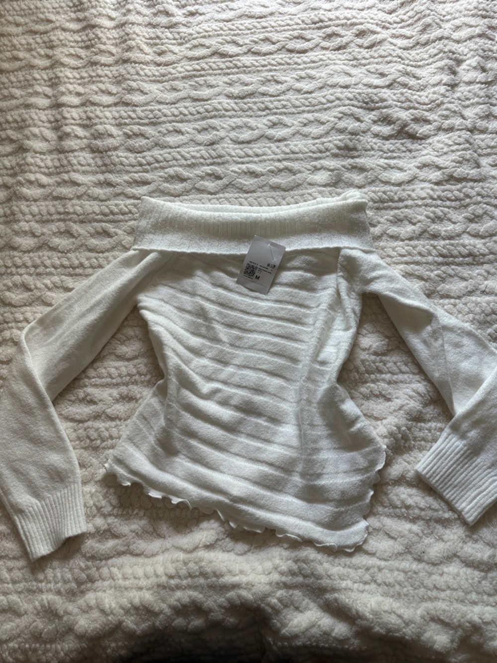 Off-Shoulder White Women's Sweater